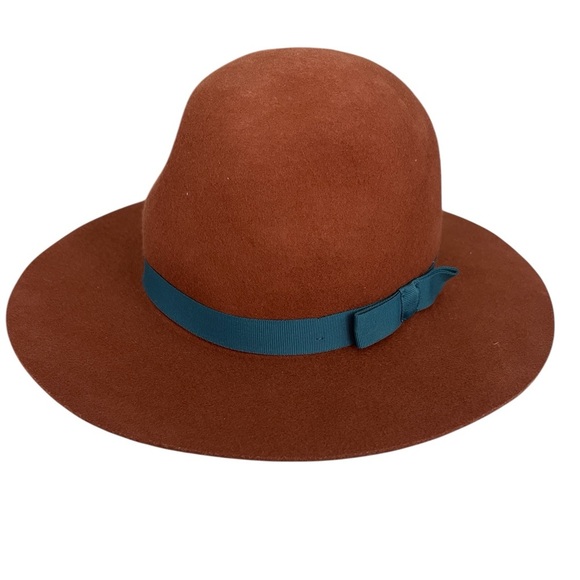 Brixton Supply Company brown fedora wool with teal ribbon Dalila Hat Coral small - Picture 2 of 5